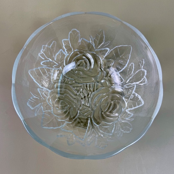 Pasari Crystal “Livia” Rose Glass Bowl | 5" Wide | Embossed Floral Pattern - Picture 4 of 9